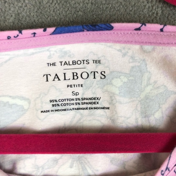 Talbots Tee Butterfly Print preppy 3/4 Sleeve Stretch Knit T-Shirt size SP - Picture 3 of 7